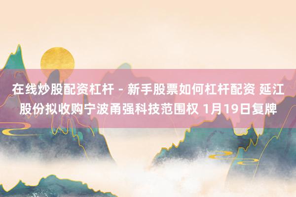 在线炒股配资杠杆 - 新手股票如何杠杆配资 延江股份拟收购宁波甬强科技范围权 1月19日复牌